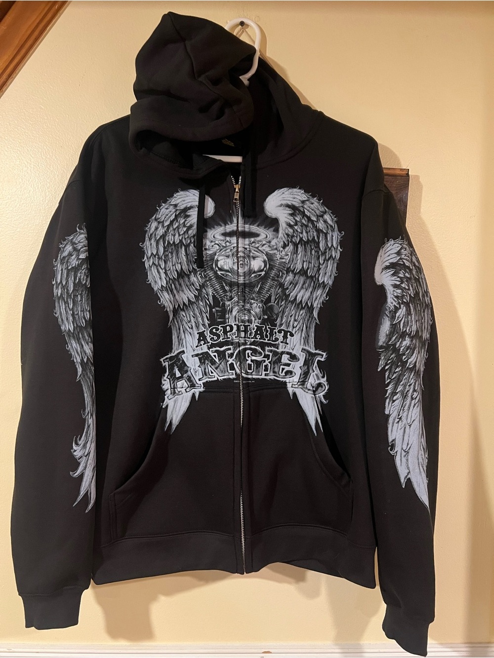 EUC 2009 Y2K Hot Leathers Asphalt Angel Zip Up Biker Hoodie Size Medium